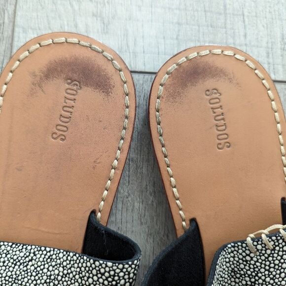 Soludos Braided Slide Sandal Size 10 Black and White leather - Picture 7 of 9